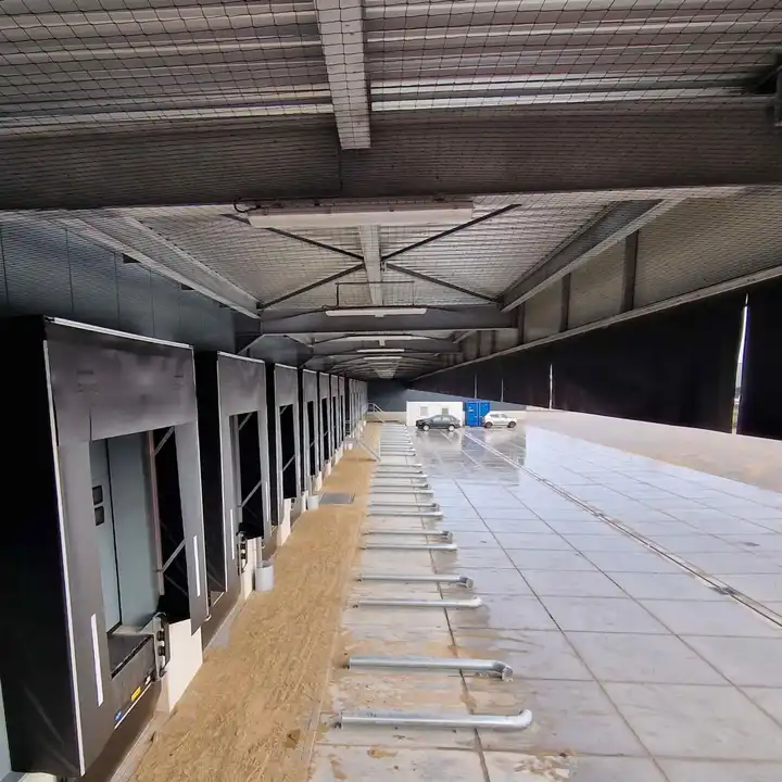 Duivenwering onder een luifel bij logistieke docks